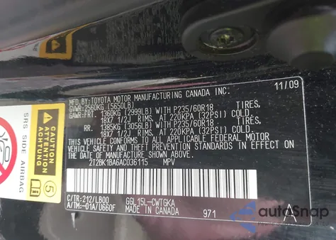 2010 Lexus Rx 350 from USA, damaged, VIN 2T2BK1BA6AC036115